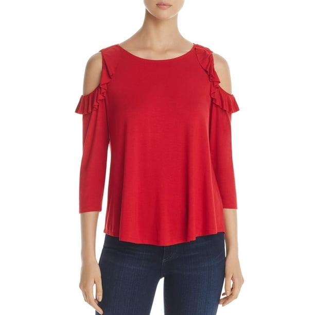 Cold Shoulder Ruffle Shirt Red Cold Shoulder Ruffle Shirt Red